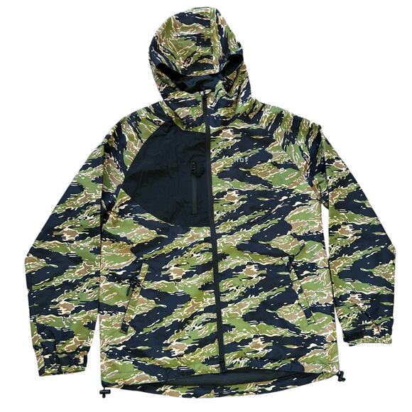 HUF Camo Jacket Windbreaker Mens Med Green Black Streetwear Urban Utility Skater - Picture 1 of 16